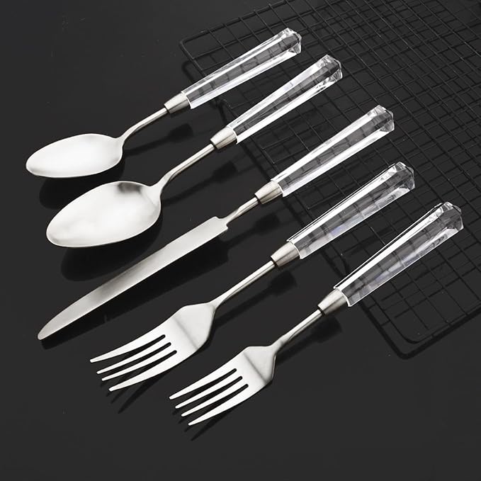JASHII 20pcs 304 Stainless Steel Silver Flatware Cutlery Set, Matte Finished Knife Fork Spoon Set, Creative Handle,Service for 4, Dishwasher Safe for Home Wedding Hotel
