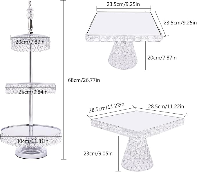 5 Pcs Silver Cake Stand Set, Acrylic Mirror Surface Vintage Cake Stand, Dessert Tower Plate Holder Decor Serving Platter Crystal Cakes Stands Wedding, Party, Baby Shower