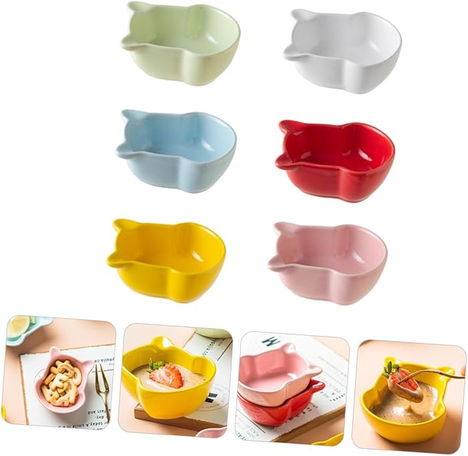 DECHOUS 6pcs Mini Bear Shaped Ceramic Seasoning Dishes Appetizer Plates for Dipping Sauces for Home and Restaurant Use Microwave and Dishwasher Safe