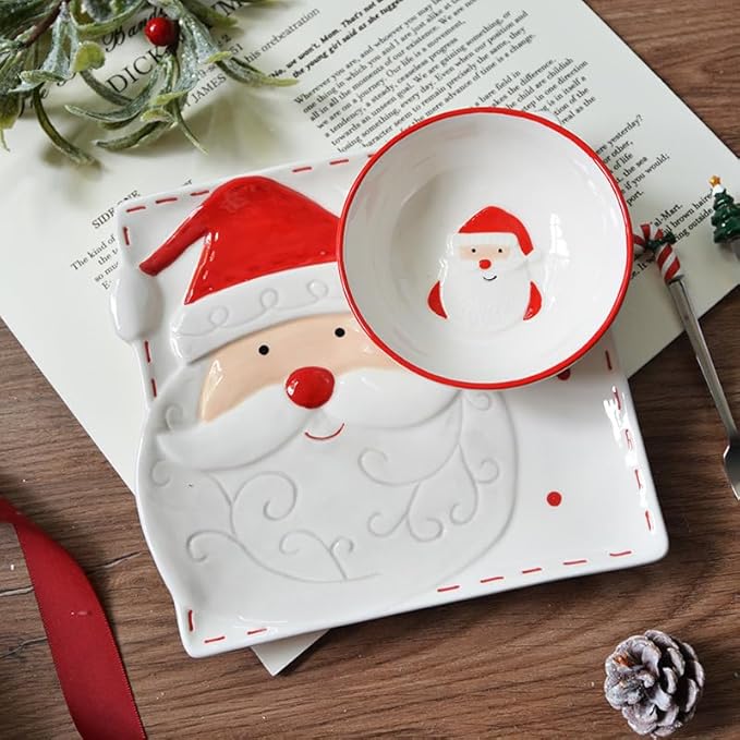 Christmas Ceramic Appetizer Plates for Tapas, Salad, Appetizer, Dishwasher Safe, Microwave Safe, Freezer Safe (Bell 7.1 * 13.6cm)