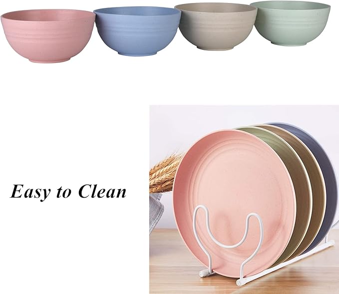 WANBY Lightweight Wheat Straw Cereal Bowls Unbreakable Dinner Bowl Set Dishwasher & Microwave Safe (8 Pack 26Oz)