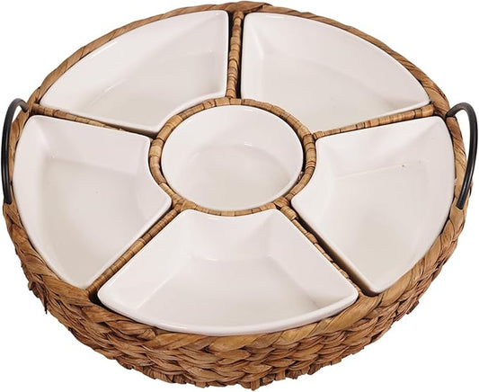 Serving Tray and Platters, 7-Set Gold Platters for Parties, 15.5 x 15.5 inches, Divided Serving Trays & Portable Handle for Home Dining, Gift Box Packaging.