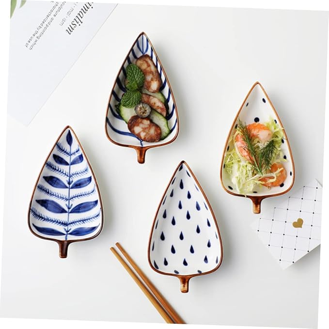 KICHOUSE 3Pcs Ceramic Snack Plates for Dipping Sauce Appetizer Dish Random Styles for Home Kitchen Outdoor Bbq and Parties and Design