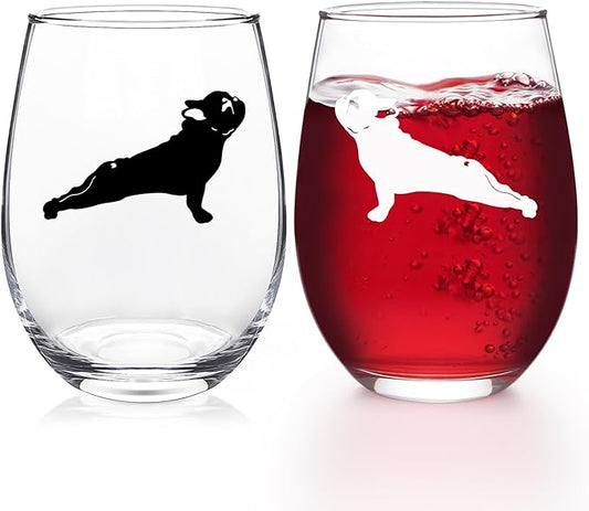 Futtumy Bulldog Wine Glasses Set of 2, French Bulldog Gifts, Bulldog Gifts, French Bulldog Dog Lovers Gift for Women, Gift for Dog Lovers for Christmas Birthday Mother's Day, 17Oz Wine Glass