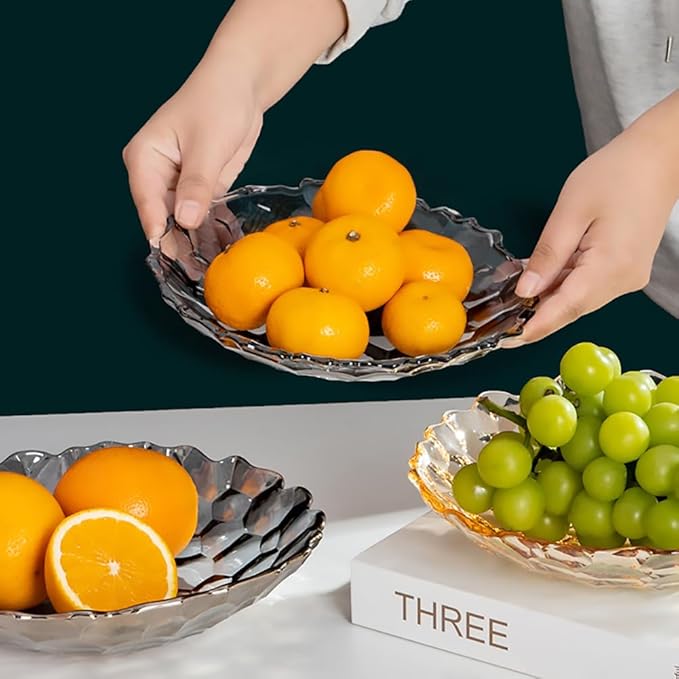 2 Pack Glass Fruit Bowl, Fruit Basket Holder, Crystal Fruit Bowl, Dessert Plate,Decorative Pedestal Bowl,for Table Décor for Home,Office, Wedding Decor, Fruit, Snack, Dessert(Large,Amber)