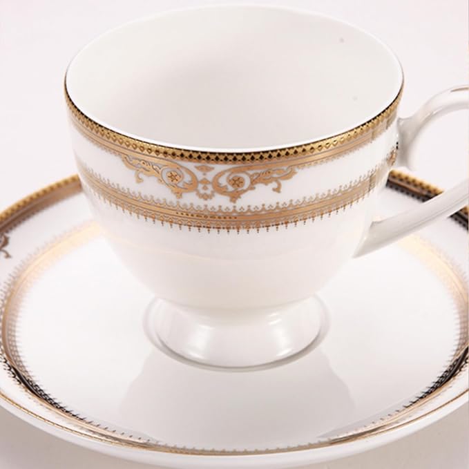 8 pieces bone china dishes set for 2, ceramic plate set with gold thread, elegant royal pattern dinnerware sets for wedding, housewarming, birthday