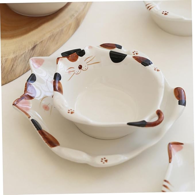 LIFKOME Cat Shaped Ceramic Plate for Snacks Fruits and Salads Adorable Cartoon Cat-themed Dinner Dish for Appetizers and Desserts