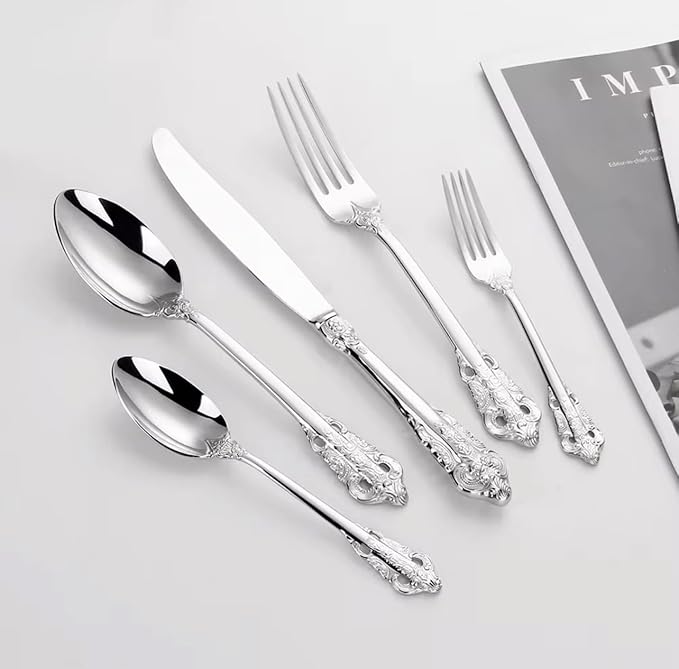 Royal 30-Piece Silverware Set for 6, 304 Stainless Steel Flatware Set, Mirror Polished Modern Cutlery, Dishwasher Safe Elegant Tableware)