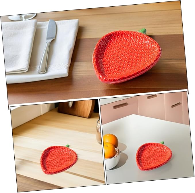 Luxshiny Strawberry Ceramic Dipping Plate: Small Plate For Sauces Snacks And Appetizers - Strawberry Dish For Family Parties And Restaurant Decor