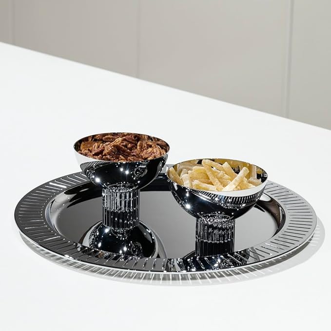 Anna New York Striations Serving Tray Round, Silver
