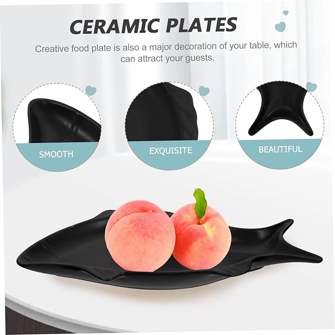 Homoyoyo Ceramic Fish Shaped Plate Set - 14 Inch Decorative Snack and Serving Dish for Home and Restaurants - for Cakes Appetizers and Utensil Display Unique Nut Tray Design