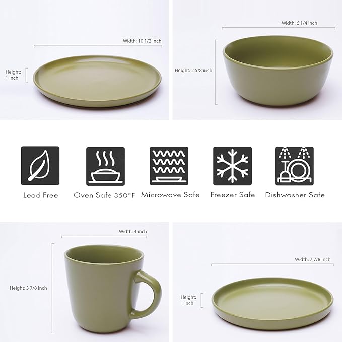 MÜLLERHEIM 903 Minimalist Collection 32-Piece Contemporary Ceramic Stoneware Dinnerware Sets for 8, Greek Olive Plates and Bowls sets, Dinner Plates Set, Salad Dish Set, Bowls, Cup