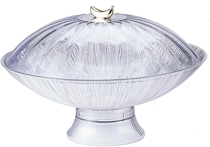 Serving Tray Footed Cake Plate Organizer Decorative Holder W/Lid Nuts Dessert Storage Tray Fruit Plate for Household Tabletop, Silver/284 (Color : Transparent)
