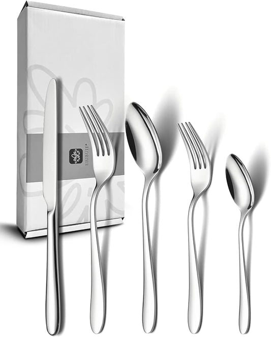 20 Piece Silverware Set, Stainless Steel Flatware Set for 4 Mirror Polished Kitchen Cutlery Sets Include Upgraded Heavy Forks and Spoons Knives, Dishwasher Safe