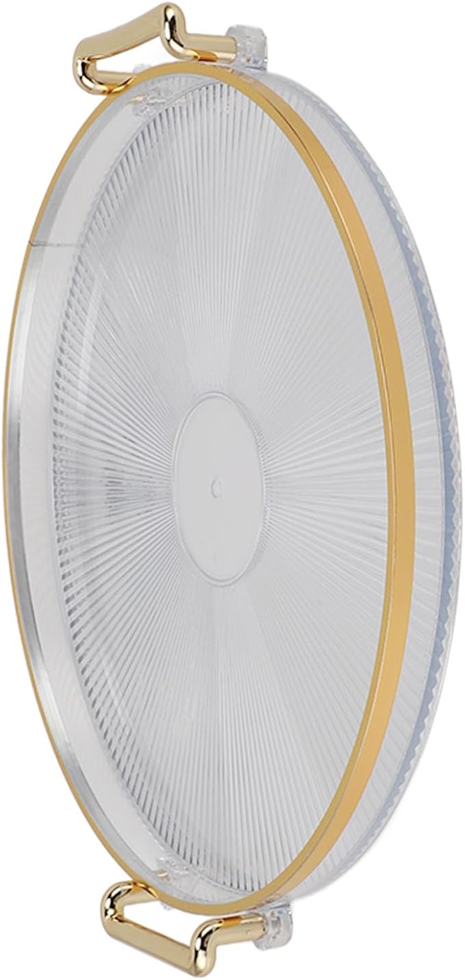 Dioche Elegant Round Serving Tray with Gold Handle and Golden - Multifunctional Display Tray for Fruits, Desserts, Snacks, and Decor (Transparent)