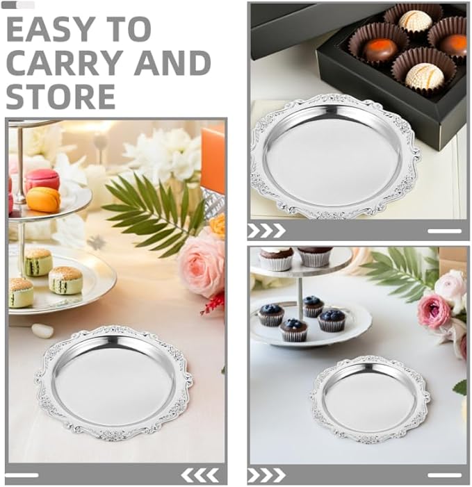 PRETYZOOM 2pcs Retro Metal Tray Decorative Serving Platter for Snacks Appetizer Dessert Elegant Metal Jewelry Plate for Home Decor