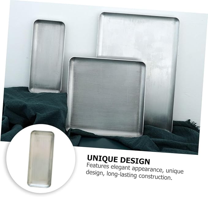 Healifty Vintage Aluminum Food Serving Tray Small Retro Storage Plate Silver Texture for Home Kitchen Dining Restaurant Cafe Use