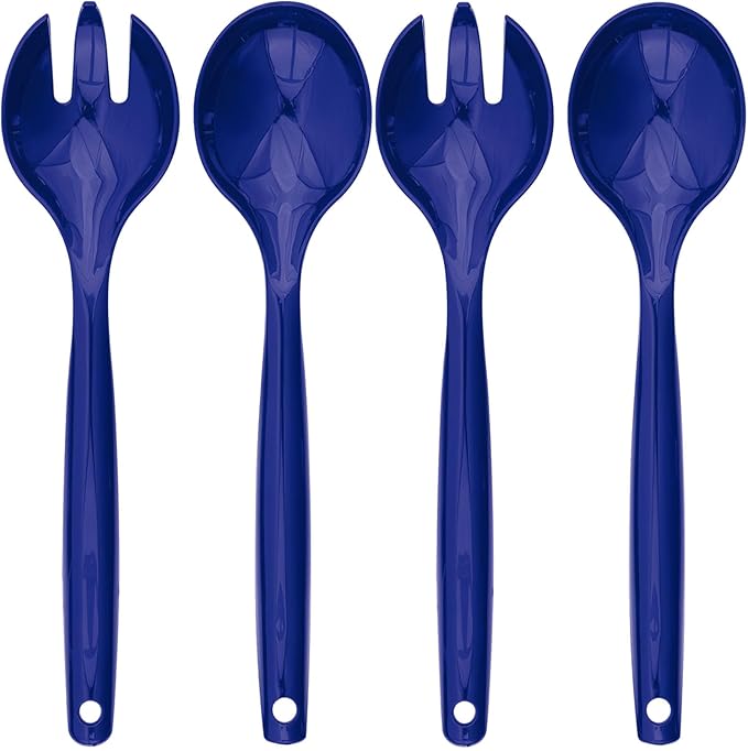 Navy Blue Plastic Serving Utensils - (Set of 4) - Durable and Reusable Flatware for Everyday Use, Formal Dining, and Special Occasions