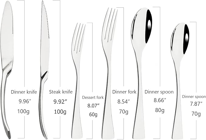 24-Piece 304 Silverware Set, Mirror Polish Serving Flatware Cutlery Set Include Steak Knife Fork Spoon, Wedding Kitchen Restaurant Utensils Daily Use, Service For 4, Silver