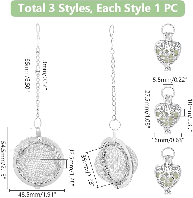 UNICRAFTALE 3pcs Round Mesh Tea Infusers Stainless Steel Tea Strainer with Tibetan Heart Charm Ball Strainer Cages Holder Tea Mesh Strainer Tea Filters Set for Brew Tea, Spices & Seasoning
