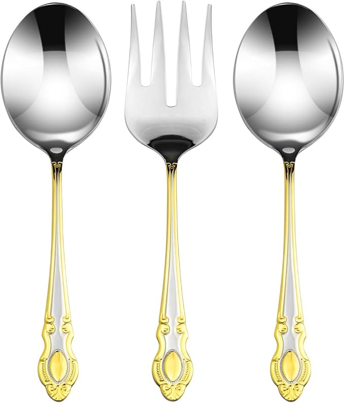Venezia Collection 75-Piece Fine Flatware Set, Silverware Cutlery Dining Service for 12, Premium 18/10 Surgical Stainless Steel, 24K Gold-Plated (gold sets only) Hostess Serving Set