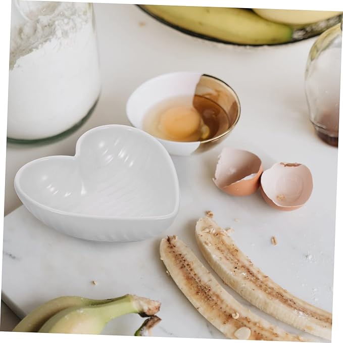 STOBAZA Heart-Shaped Ceramic Condiment Plates Set of 4 Appetizer Serving Dishes for Sauces and Seasonings White Ceramic Spice Dishes for Parties and Entertaining