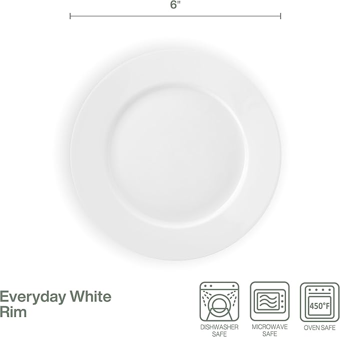Everyday White Fitz and Floyd Classic White Rim Appetizer Plates, Set of 6