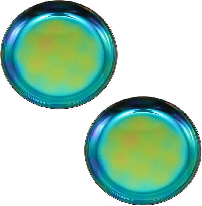 PINE & LINEN 2pcs Colorful Jewelry Dish,4inch Stainless Steel Trinket Tray Decorative Plate,Small Serving Tray for Home Decor/Decor Enthusiasts