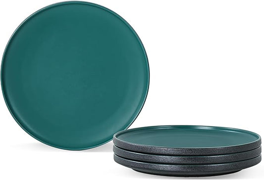 Salad & Dessert Plates, 8 Inch Small Dinner Plates Sets for 4, Dishwasher & Microwave Safe, Porcelain Dinner Dishes for Cake, Fruits, Waffle, Pasta, Salad, Modern Green