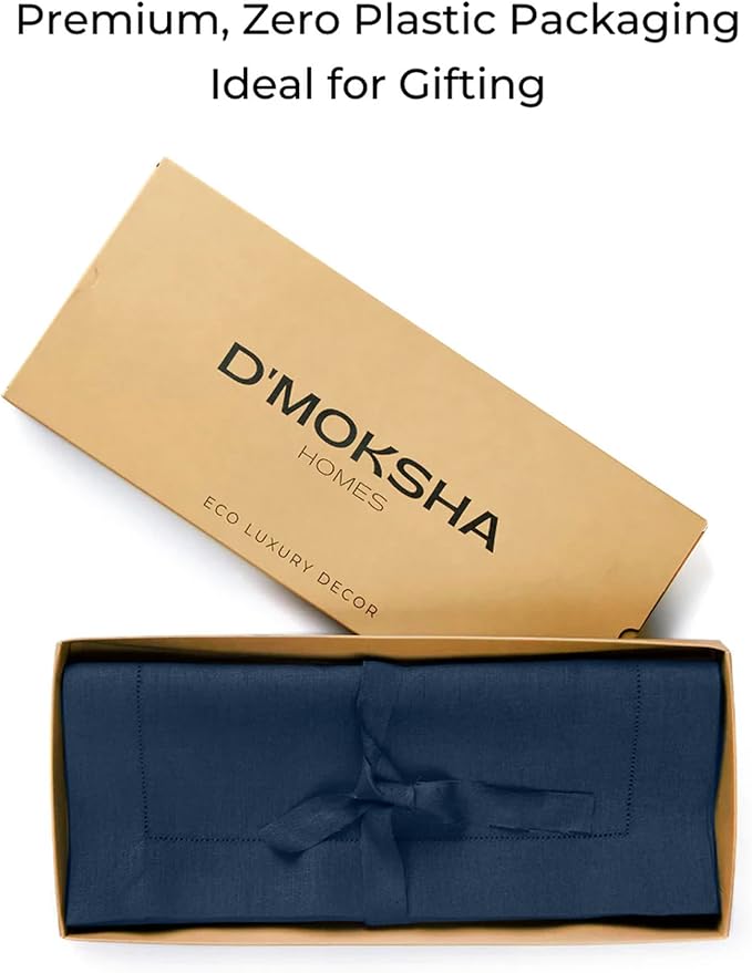 D'Moksha Homes Linen Navy Blue Table Runner 90 Inches Long - Classic Hemstitch 100% Pure Linen Dining Table Runner 14 x 90 Inch for Winter, Christmas, Holiday, New Year