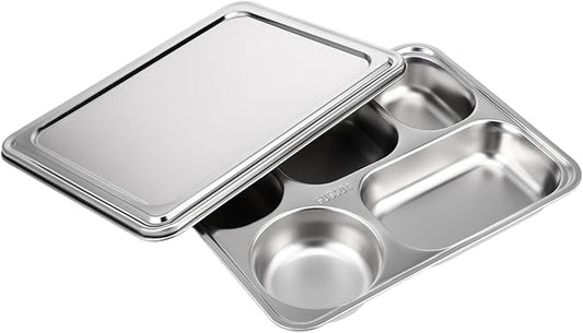 Stainless Steel Divided Dinner Plate with Five Food Serving Tray for Adults for Camping Picnics and Everyday Use