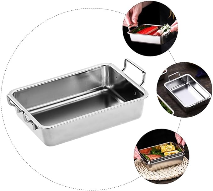 VILLCASE Stainless Steel Food Serving Tray with Handles Small Multi-Purpose Vegetable Plate Rustproof Silver Platter for Snacks Fruits and Roasted Dishes Easy-Clean Kitchen Tray
