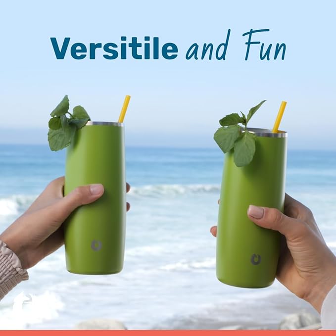 SNOWFOX Premium Vacuum Insulated Stainless Steel Cocktail Glass/Drink Tumbler, Set of 2, Drinks Stay Icy Cold, Thermal Highball Glasses, Elegant Home Entertaining, Classic Barware, 14.5 oz, Blue