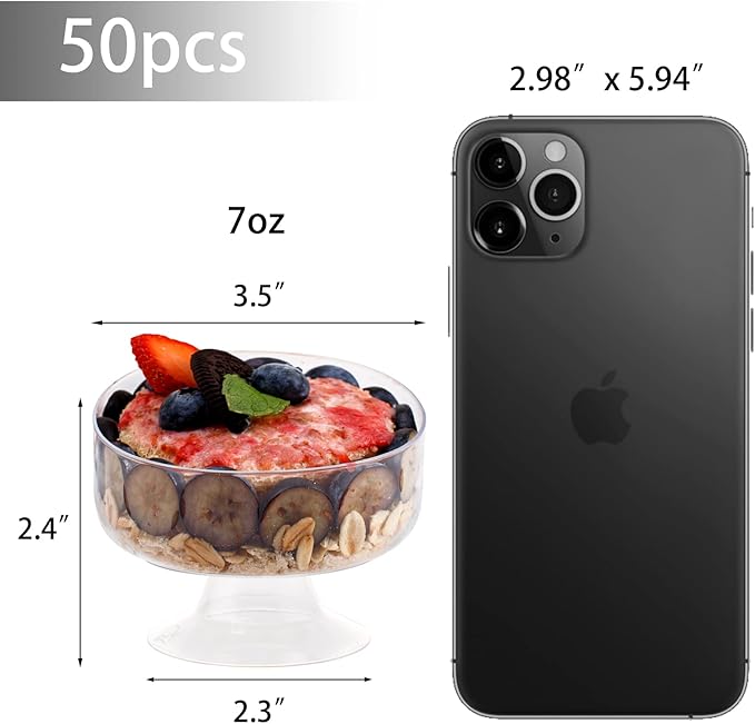 supernal 7oz Clear Dessert Cups,60 Pack Plastic Dessert Cups Serves 60 Guests,Ice Cream Cups Disposable,Clear Plastic Appetizer Cups Peferct for Desserts Cocktails Fruit Parfait Trifle Mousse Pudding