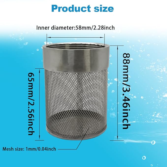2inch 304 Stainless Steel Filter Head with Internal Thread Diameter of 58mm Connected to DN50 2-inch Water Pipe Filter Used to Remove Debris and Reduce Solid Entry（1pcs）