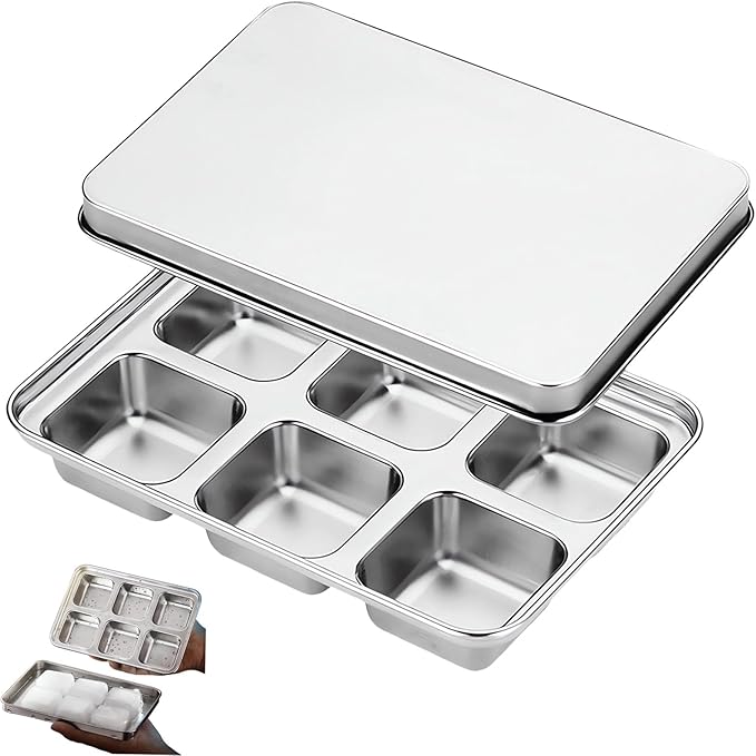 Stainless Steel Ice Cube Trays with Lid, Easy Release Durable Metal Ice Mold for Freezer, Ideal for Whiskey, Cocktails & Drinks (1 Pack)