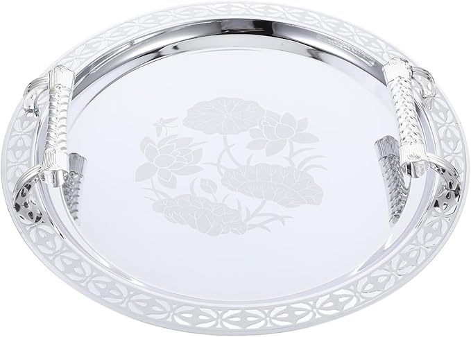 Pattern Tray Silver Serving Plate European Style Bread Plate Trinket Tray for Home Decor