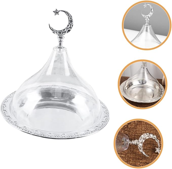 GLEAVI Elegant Dessert Plate Lid Cake Serving Tray for Snacks Cupcakes Silver