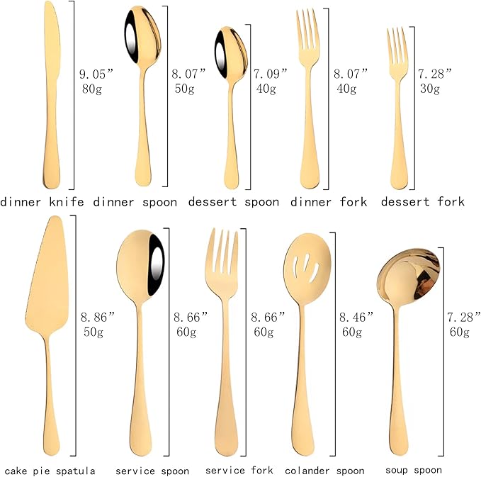 JASHII 25-Piece Fork Spoon Knife Silverware Set with Serving Utensils for 4, Food Grade Stainless Steel Flatware Cutlery Set for Home and Restaurant, Dishwasher Safe - Shiny Gold