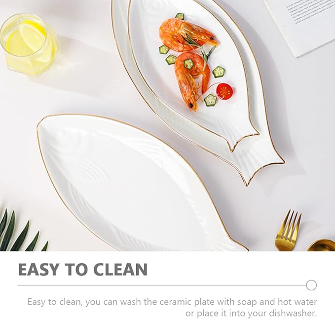 Fish Shaped Ceramic Plate Decorative Serving Tray for Appetizers Desserts Cheese