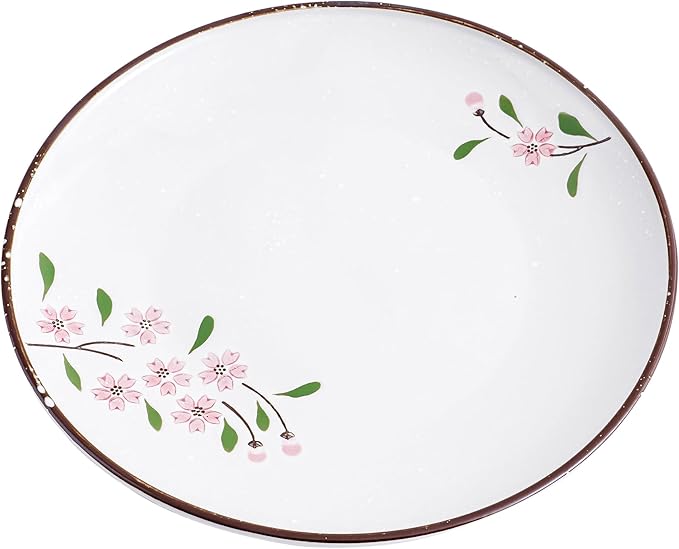 Ceramic Appetizer Plates, 8 Inch Dessert/Salad/Small Dinner Plates for Snacks, Side Dishes, Round Serving (24, Pink Sakura B)