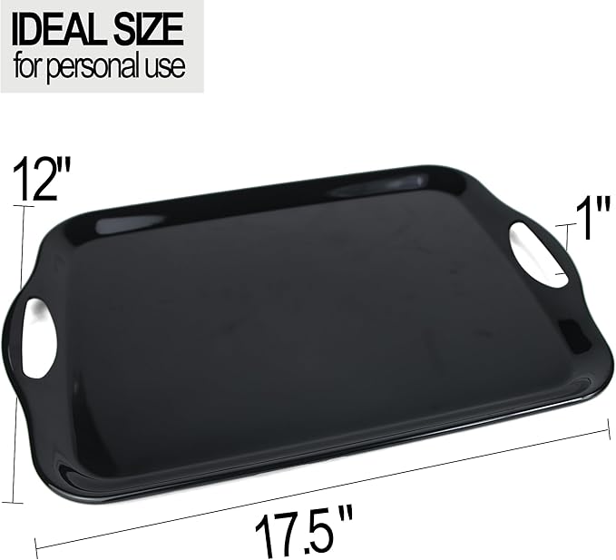 17.5 x 12’’ Large Melamine Serving Tray with Handles, Set of 2 Rectangular Melamine Serving Platters, Dishwasher Safe Trays for Eating, Appetizer, Charcuterie, Snack, Fruits, Desserts, Black