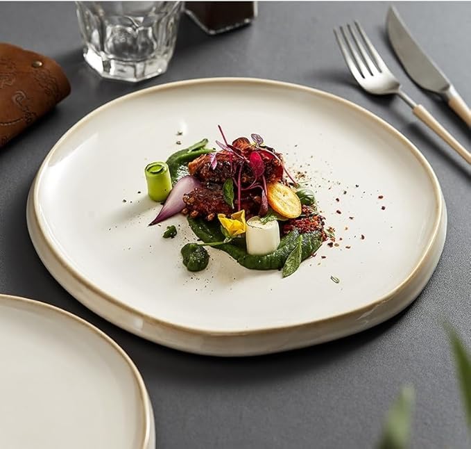 Dessert Plates Simple Ceramic Dinner Plate Round Pasta Steak Plate Restaurant Creative Tableware Snack Dessert Plate Dessert Plate