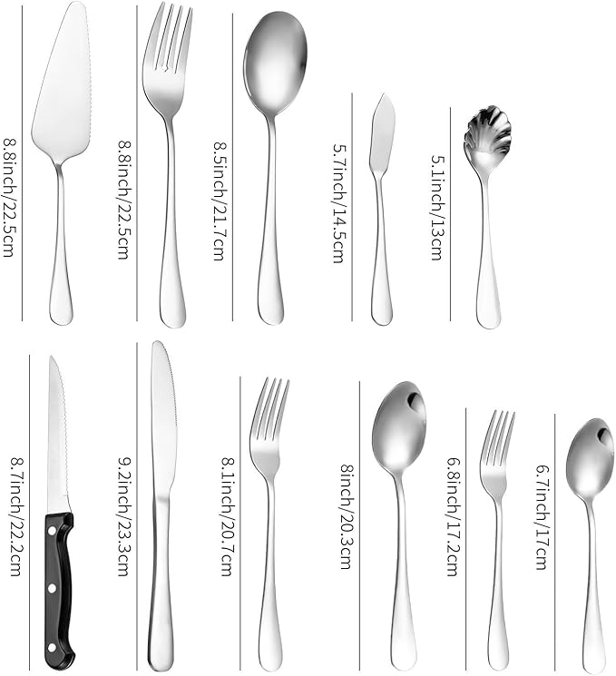 Stainless Steel Flatware serving set,Home Kitchen Eating Tableware Set,Dishwasher Safe,For Home Kitchen Restaurant Hote 61-piece Thickened Stainless Steel Cutlery Set Hotel Restaurant Knife, Fork And