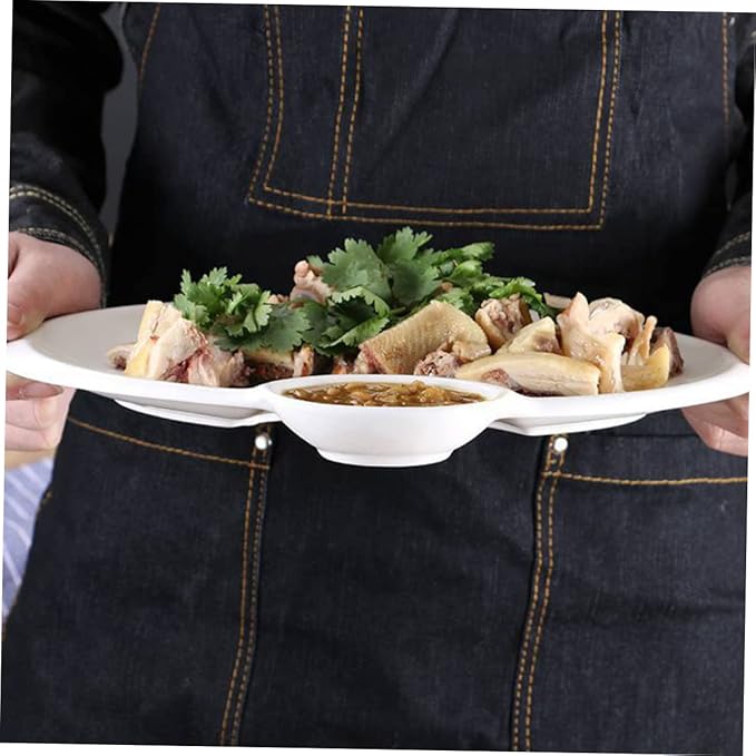 Ceramic Divided Serving Plate Multi-function Dumpling Dish Soy Sauce Dish Household Chips Plate for Sushi and Appetizers for Parties and Entertaining