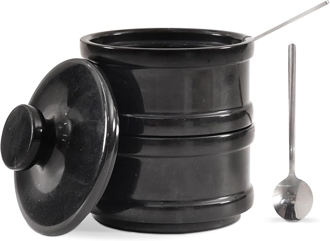 Radicaln Handmade Marble Black 5.5” Dual Salt Cellar With Lid – 2.3” Each Salt and Pepper Bowls Kitchen Container Storage Set – Ideal for Jewelry, Butter Keeper, Sugar & kitchen Décor