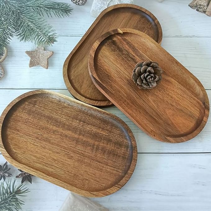 DOITOOL Wooden Serving Tray 7.87 X 4.64 Inch Oval Food Platter Decorative Snack Plate for Appetizers Coffee and Desserts Kitchen Dining Serving Dish