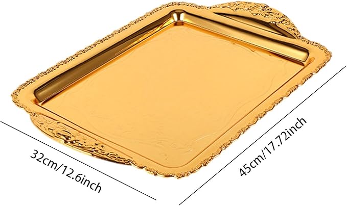 Decorative Fruit Tray Serving Platter Handcrafted Wearproof Drop Resistant Rectangle Plate Fruit Plate for Home Restaurant, Gold, Medium