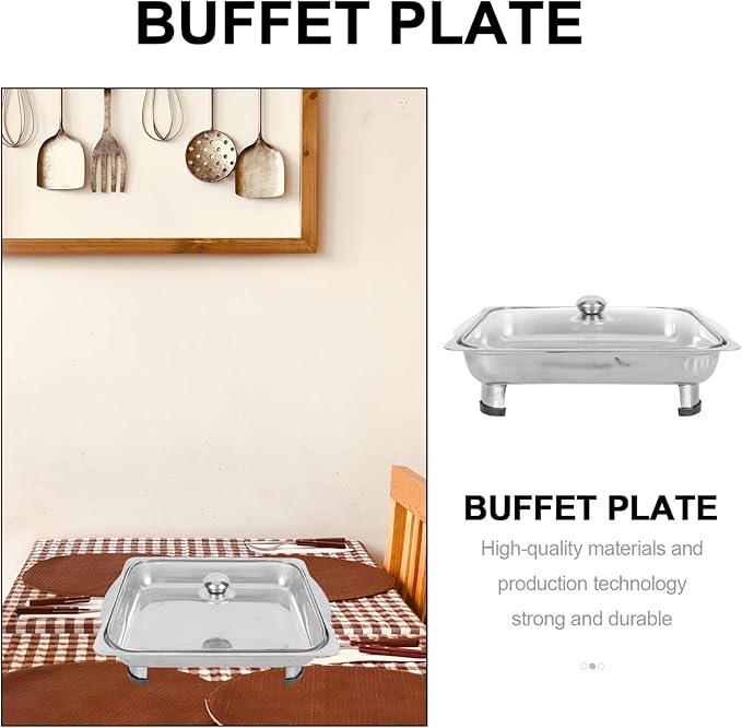 Ciieeo Covered Buffet Tray Large Capacity Rectangular Stainless Steel Food Serving Tray with Lid for Restaurant Use Easy to Clean Design for Parties and Events