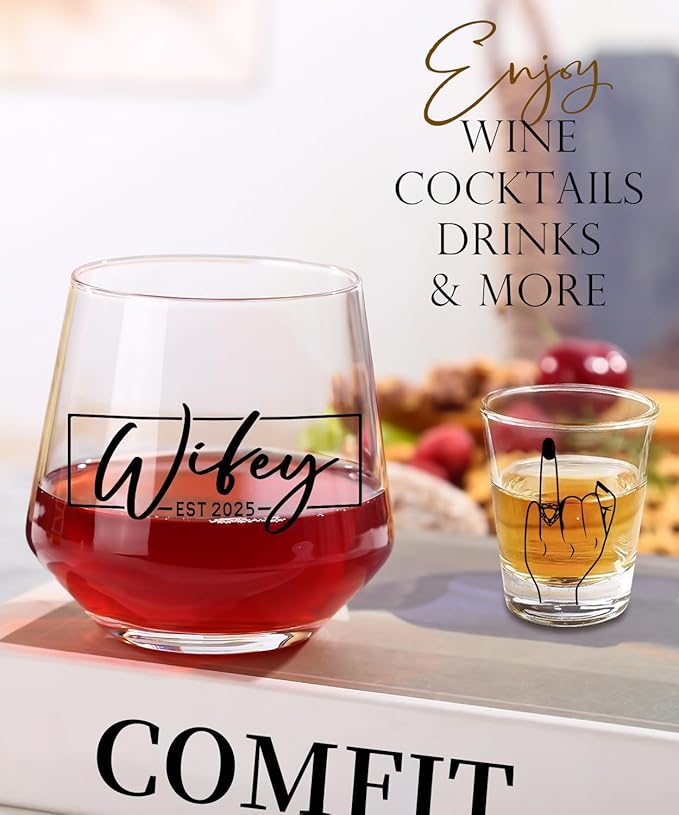 Wedding Gifts 2025 -Hubby & Wifey Wine&Whiskey Glass Set,Mr and Mrs Gifts - Anniversary Wedding Gift for Couple,Unique Bridal Shower Gift,Bride and Groom Shot Glasses